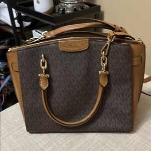 Michael Kors Brown and Tan Satchel with Gold Hardware